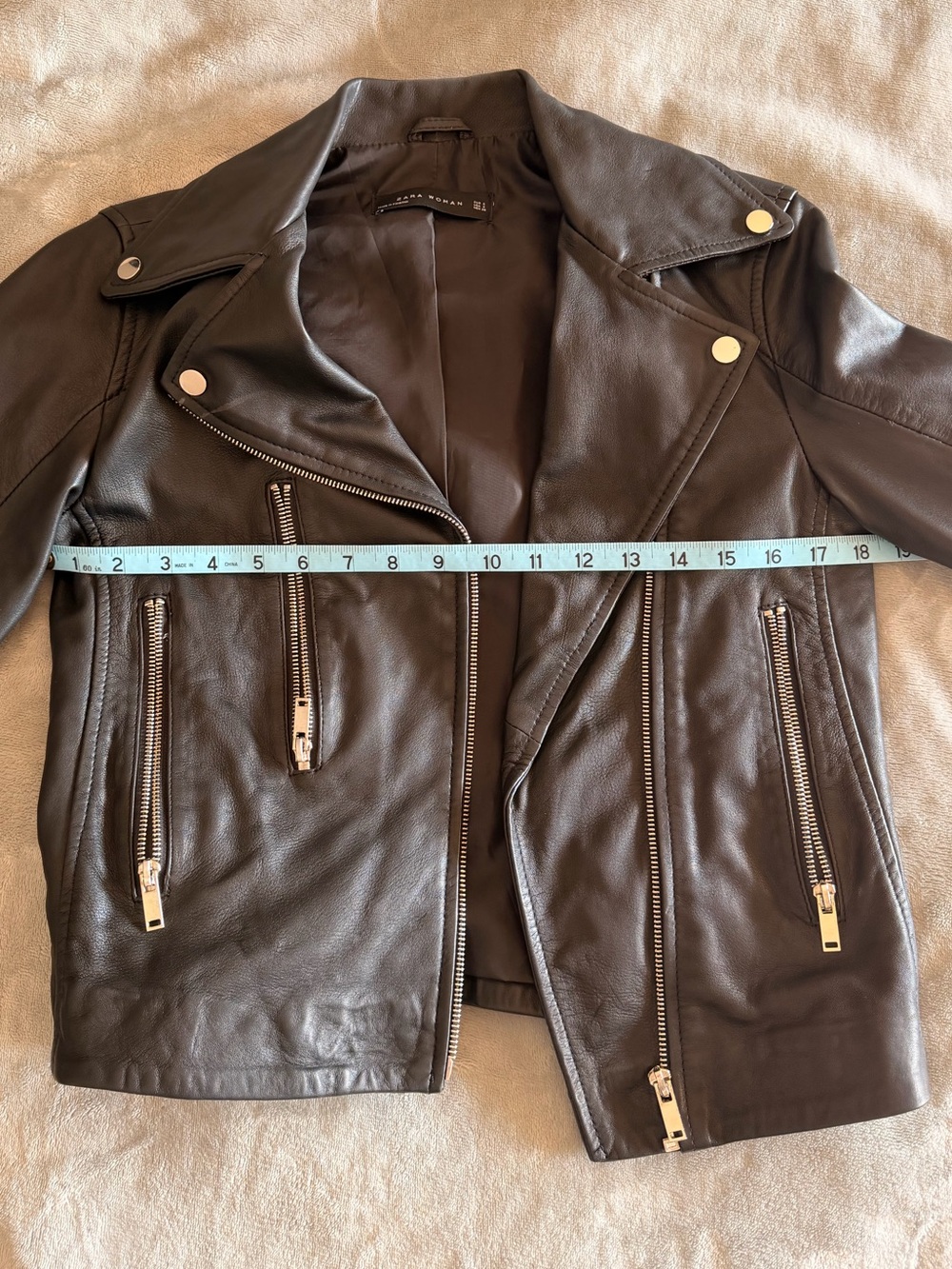 Zara Black Leather Asymmetrical Biker Jacket - Picture 6 of 8
